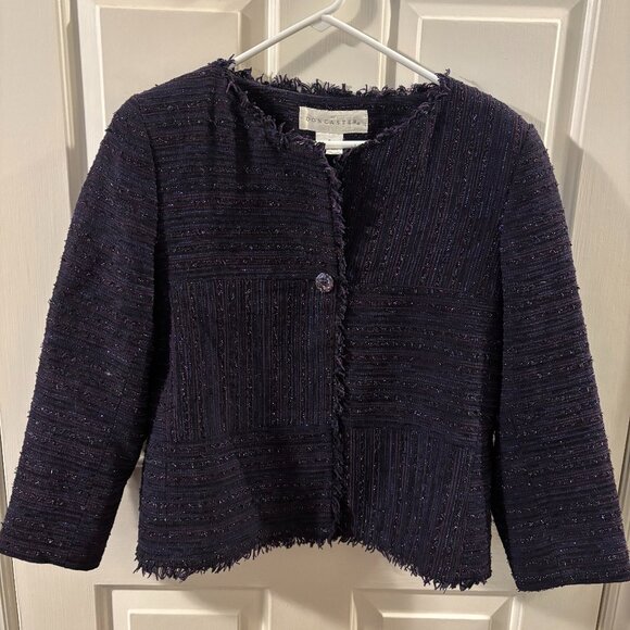 Doncaster Purple/Blue Shimmer Textured Tweed Blazer Jacket with Frayed Edges ~ 8 - Picture 1 of 6